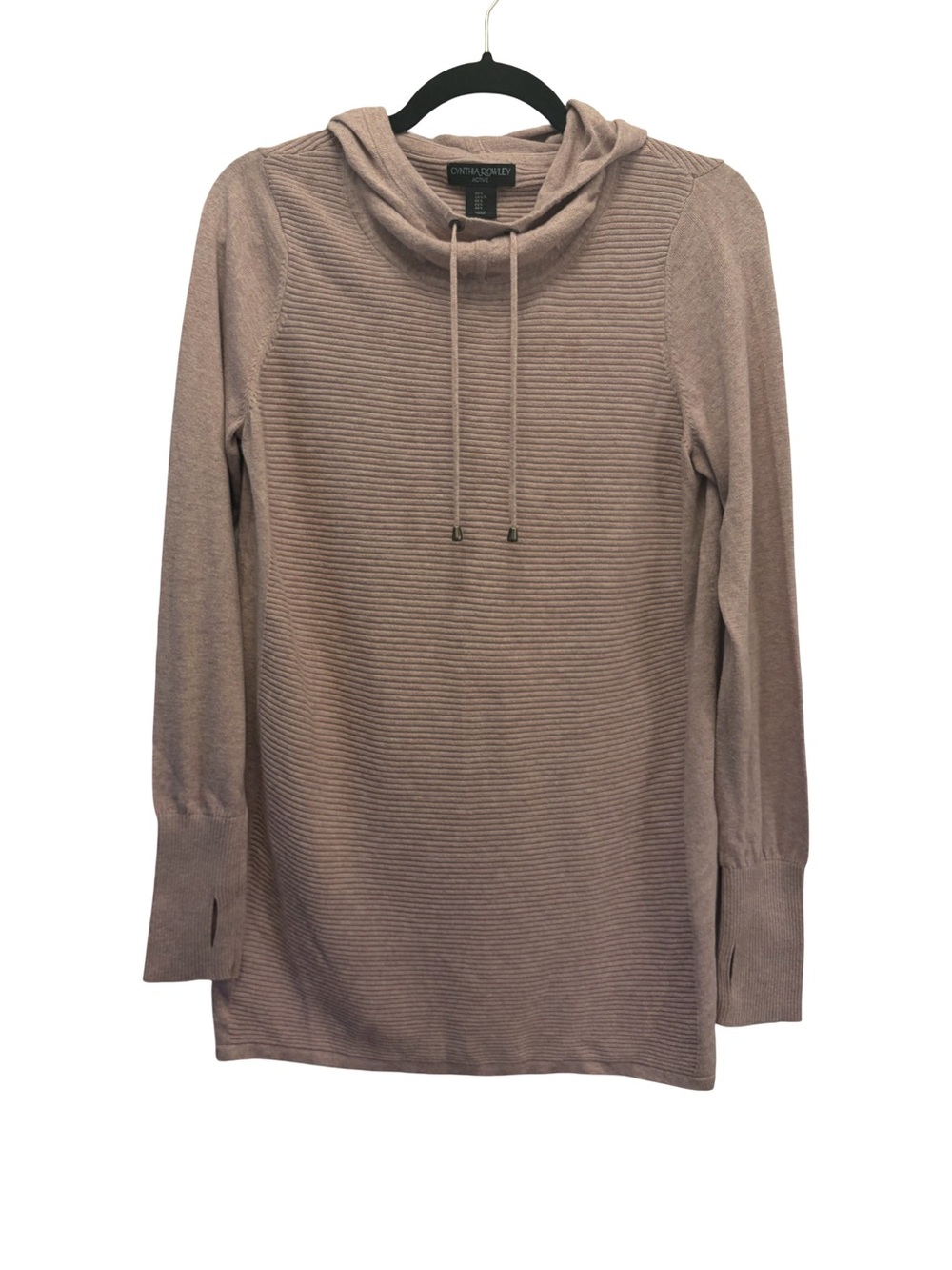 Cynthia Rowley Active Mauve Ribbed Longline Hooded Sweater Tunic Size L